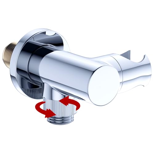 Bathroom Brass Round Water Supply Elbows Angle Adjustable Wall Mount Hand Held Shower Head Bracket with On/Off Flow Control Holder, Chrome - color: Chrome