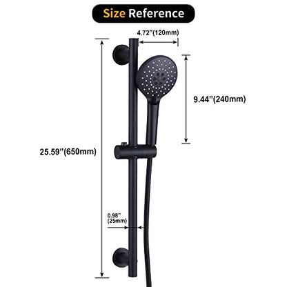 Shower Slide Bar with three Function Massaging Hand Shower Head Adjustable SUS 304 Stainless Steel Black D500011B - color: Black