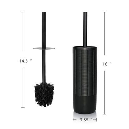 Matte Black Ribbed Design Resin Toilet Bowl Holder and Brush Set, Durable Bathroom Cleaning Tool with Ergonomic Handle and Efficient Bristles, Stylish and Compact Design - style: Ribbed Matte Black