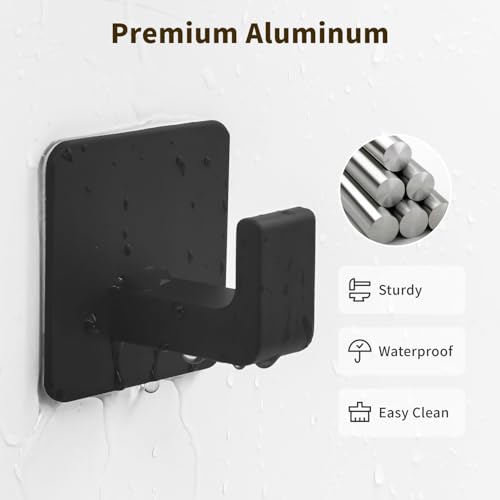 GWAAZXGZ Square Self Adhesive Towel Hooks - 2 Pack Matte Black Metal Hooks | Self-Adhesive, Durable Aluminum, Rust Resistant, Right-Angle Style, Easy Install, Space Saving - color: Black, size: 2 Pack