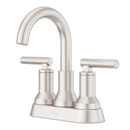 Pfister Capistrano 3-Hole Centerset Bathroom Sink Faucet Nickel LF048CSOGS | Push & Seal drain included, Spot Defense finish, 4 in centerset vanity faucet , EPA WaterSense compliant, NSF lead-free - color: Spot Defense Brushed Nickel, size: 1 Pack