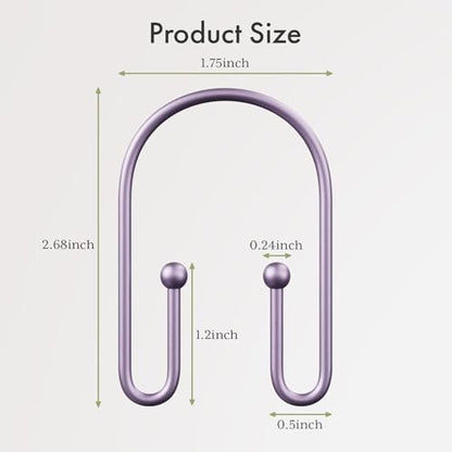 AmazerBath Shower Curtain Hooks, Purple Double Shower Curtain Hooks Rust Proof Non-Slip Shower Hooks for Shower Curtain, Sturdy Shower Curtain Rings Metal Shower Hooks Ring Bathroom 12Pcs - color: Purple, style: Minimalist
