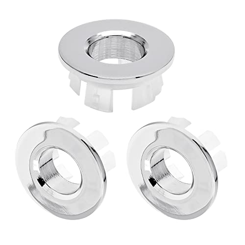 3 Pack Sink Overflow Ring, Chrome Brass Basin Drain Cover | Fits 22-25mm Overflow Hole, Tool-Free Flex Buckle Install, Anti-Aging Rust Proof, for Ceramic Bathroom Kitchen Sink - color: Chrome -- 3 Pack, style: Copper