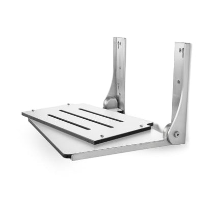 Seachrome Lift-Assist High Back Silhouette Folding Wall Mount Shower Bench, White Seat with Silver Frame - color: White Seat With Silver Frame