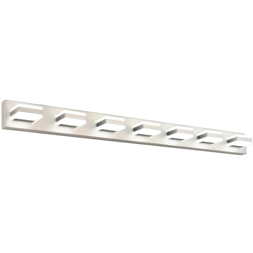 SOLFART Bathroom Vanity Lighting Over Mirror,7 Lights Brushed Nickel Vanity Light, Modern LED Light Fixtures,53 Inch for Bathroom - color: Brushed Nickel,6000K & 100% -0% Dimmable Brightness, size: 7- Light,53Inch