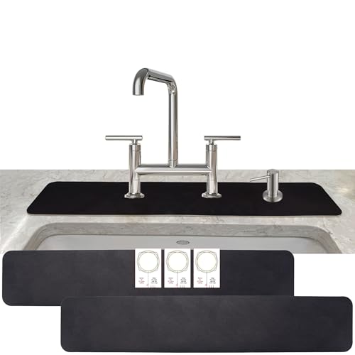 Customizable Faucet Mat Kitchen: AHA HOMEWARE Diatomite Rubber Kitchen Sink Splash Guard, Absorbent, Cuttable 2-PACK (Black, 29") - color: Black, size: 29" x 29"
