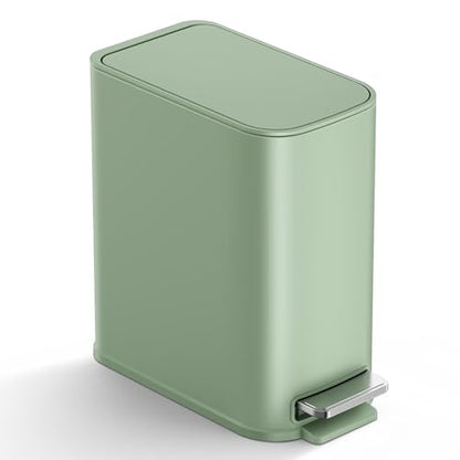 TIPGO Small Bathroom Trash Can with Lid Soft Close,1.3 Gallon, Green | Step Pedal, Removable Inner Bucket, 5 Liter Slim Stainless Steel Garbage Can for Bedroom, Office, Kitchen - color: Green