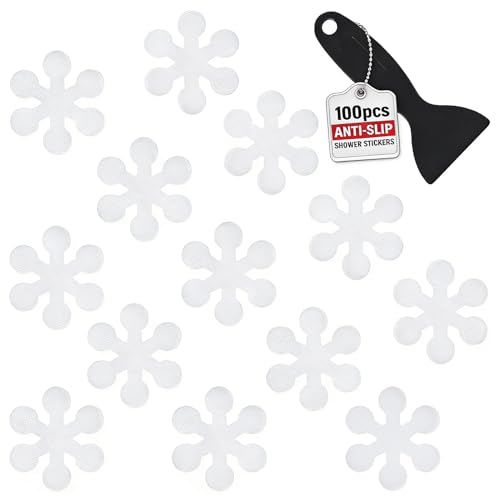 Anti Slip Shower Stickers, 100 Pieces Snowflake Shower Floor Non Slip Stickers, Adhesive Decals Safety Strips with Scraper for Bath Tub, Shower Floor and Stairs (100 Snowflake) - size: 100 Snowflake