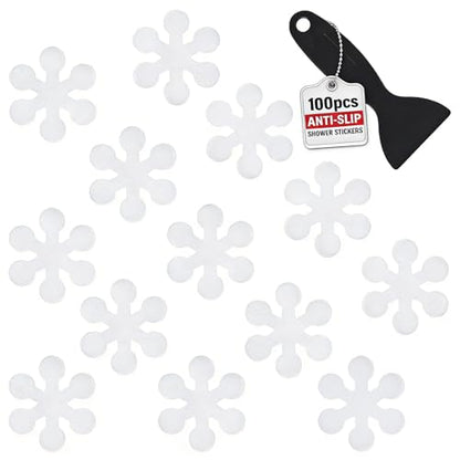 Anti Slip Shower Stickers, 100 Pieces Snowflake Shower Floor Non Slip Stickers, Adhesive Decals Safety Strips with Scraper for Bath Tub, Shower Floor and Stairs (100 Snowflake) - size: 100 Snowflake