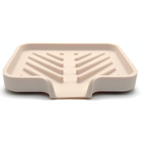 Silicone Soap Dish Tray and Sponge Holder with Drain Chute and Feet | 3-Way Sloped Design | Bathroom and Kitchen Sink Organizer Caddy (Sand Dollar, 5"x4", 3.5 Ounces) - color: Sand Dollar, size: 5"x4"