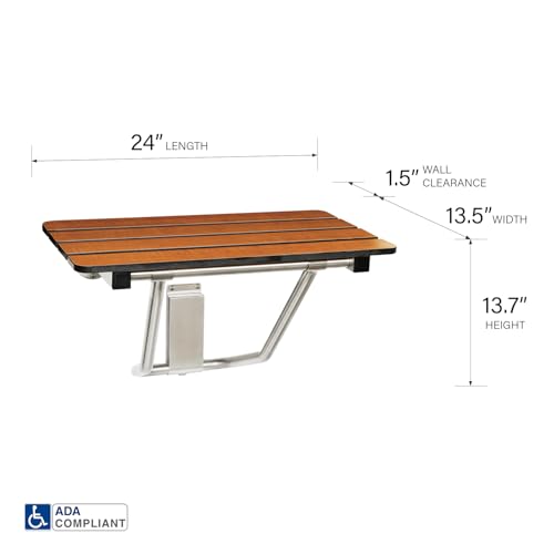 Seachrome 24-inch x 15-inch in ADA Folding Wall Mount Bathroom Shower Seat Bench, Teak Phenolic Seat - color: Teak, size: 24"