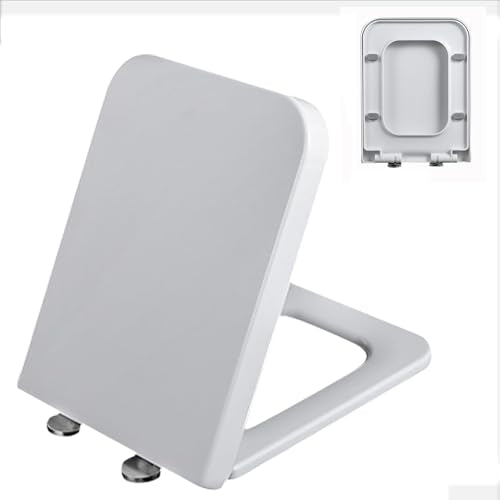 Quick Release Rectangular Soft Close Toilet Seat with Easy Cleaning, Top Fixing & Adjustable Hinges, White Plastic Cover, 03b - size: 04f