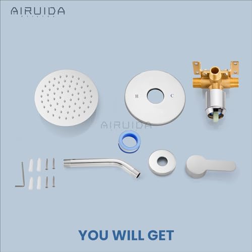Airuida Shower Faucet Set,6 Inch Chrome Polish Shower Trim Kit | Round Rainfall Shower Head,Single Handle,Male Threads Rough-in Valve,Wall Mount Bathroom System - color: Chrome, size: 6 Inch