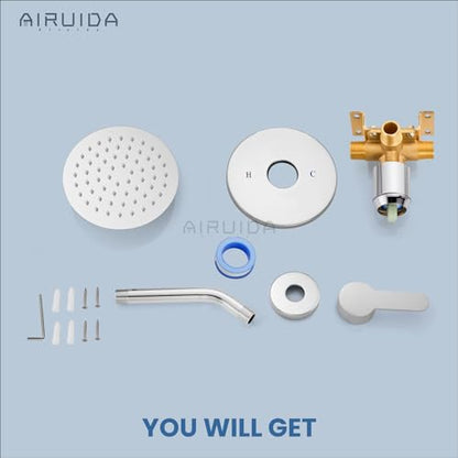 Airuida Shower Faucet Set,6 Inch Chrome Polish Shower Trim Kit | Round Rainfall Shower Head,Single Handle,Male Threads Rough-in Valve,Wall Mount Bathroom System - color: Chrome, size: 6 Inch