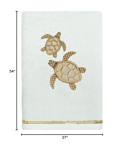 Jewel 4-Piece Premium Towel Set, Embroidered Turtles, Plush Turkish Cotton, Durable & Quick Dry, Elegant Beach Style, 2 Bath 2 Hand Towels, Aqua - color: Aqua, size: 2 Pcs Bath 2 Pcs Hand Towel
