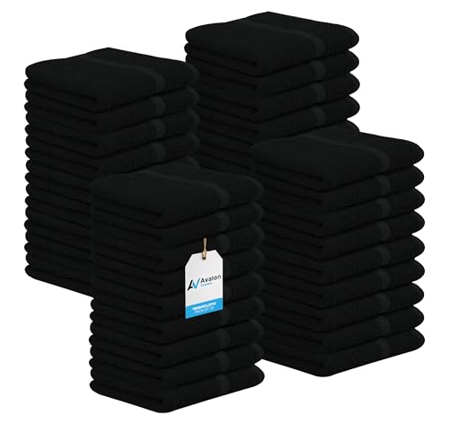 Avalon Towels Black Washcloths Bulk Pack of 36 (12x12 inches) - 100% Cotton Washcloths & Face Towels - Highly Absorbent & Soft Wash Cloths for Showering, Wash Rags for Body & Face Cloths - color: Black