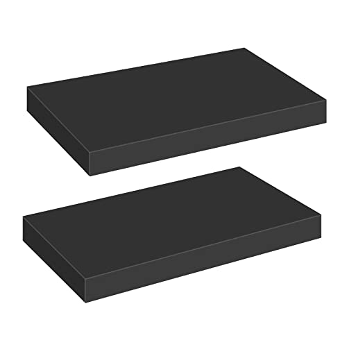 HOOBRO Floating Shelves for Wall, Wall Mounted Shelf Set of 2, 15.7" Hanging Shelf with Invisible Brackets, for Wall Decor Storage in Bathroom Bedroom Kitchen Living Room Office, Black BK40BJ01 - color: Black, size: 15.7 Inches