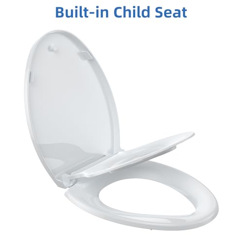 Elongated Toilet Seat with Built-in Toddler Seat - Quiet Close, Quick Release, Non-Slip Bumpers, Easy Install - White Potty Training Toilet Seat for Family Bathroom - size: Elongated with Toddler Seat