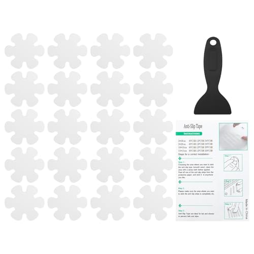 PATIKIL Bathtub Non Slip Stickers 3.9 x 3.9 Inch, 20 Pack Flower Safety Shower Floor Anti Slip Stickers with Adhesive Decals Scraper for Bath Tub Shower Floor Stair, White