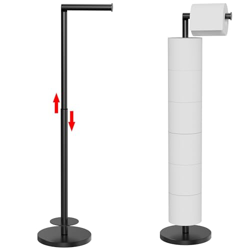 Toilet Paper Holder Stand 1 pc, Height Adjustable, Reserve Tissue for 6 Spare Rolls, Bathroom Storage, Rustproof with SUS304 Stainless Steel (Matte Black) - color: Matte Black
