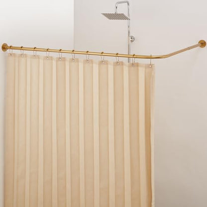 Corner Shower Curtain Rod, [24"-37"] x [24"-37"] Adjustable L Shaped Shower Rod No-Sagging Square 90 Degree Curved Curtain Rod for Bathroom with 12 Hooks & Ceiling Support - Gold - size: 24"-37" x 24"-37"