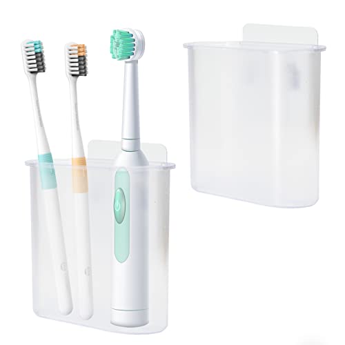 2 Packs Toothbrush Holders Wall Mounted, Self Adhesive Tooth Brush Holder for Bathroom Electric Toothbrush Toothpaste Razor Holder Bathroom Accessories(Clear) - color: Clear