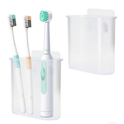 2 Packs Toothbrush Holders Wall Mounted, Self Adhesive Tooth Brush Holder for Bathroom Electric Toothbrush Toothpaste Razor Holder Bathroom Accessories(Clear) - color: Clear