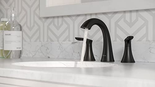 Pfister Weller Bathroom Sink Faucet 8 inch Widespread 2-Handle 3-Hole Matte Black Vanity Faucet with Push & Seal Drain Water-Efficient WaterSense Certified LG49WR0B - color: Matte Black, size: 1 Pack