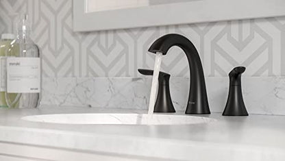 Pfister Weller Bathroom Sink Faucet 8 inch Widespread 2-Handle 3-Hole Matte Black Vanity Faucet with Push & Seal Drain Water-Efficient WaterSense Certified LG49WR0B - color: Matte Black, size: 1 Pack