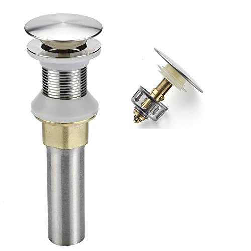 Rockgoya Bathroom Sink Drain,Drain Stopper Bathroom Sink Without Overflow,Pop Up Drain Assembly with Detachable Strainer Basket,Built-in Anti-Clogging Strainer,Stainless Steel Brushed Nickel - color: Brushed Nickel, style: Without Overflow