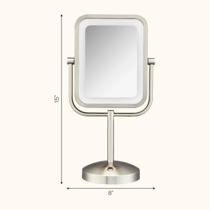 Conair Lighted Makeup Mirror, LED Vanity Mirror, 1X/8X Magnifying Mirror, Battery Operated in Brushed Nickel - style: Brushed Nickel 1X/8X Magnification