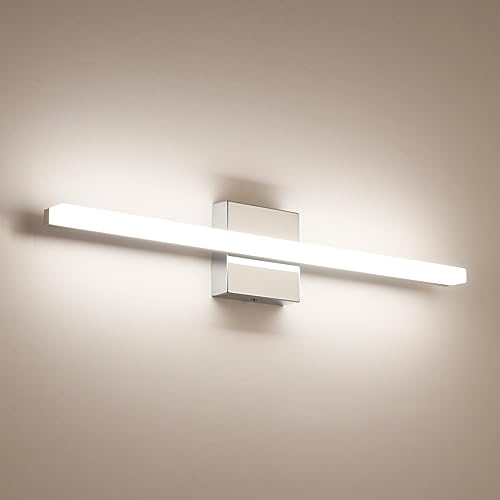 Lights for Bathroom Vanity Fixtures Above Mirror, Modern Wall Lamp | 24 Inch Long, Chrome, Soft Shadow Free, Linear, for Power Room, Rustproof, 4000K Natural White, Lampara para Baño, 1 Pack - color: 4000K, size: 24inch