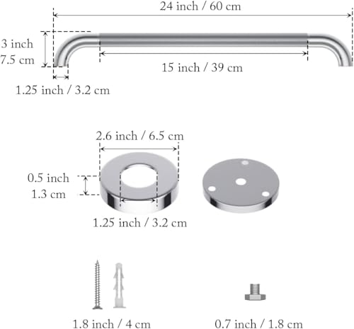 Anti Slip Shower Grab Bar 24 Inch, YuanDe Chrome Stainless Steel Bath Grab Bar, Knurled Bathroom Safety Rail, Shower Handrail Support, Handicap Elderly Balance Assist Handles - size: 24inch-1 Pack