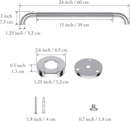 Anti Slip Shower Grab Bar 24 Inch, YuanDe Chrome Stainless Steel Bath Grab Bar, Knurled Bathroom Safety Rail, Shower Handrail Support, Handicap Elderly Balance Assist Handles - size: 24inch-1 Pack