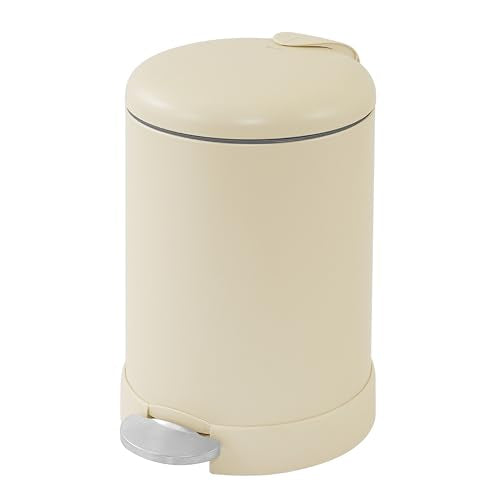 Glad Small Trash Can, 1.2 Gallon | Round Stainless Steel Garbage Bin with Soft Close Lid & Step Foot Pedal | Metal Waste Basket with Removable Inner Bucket, Almond - color: Almond