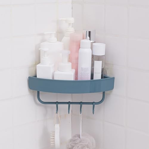 MAVIS LAVEN Bathroom Shower Corner Shelf, Large Capacity Wall Mounted Shelf with Hollow Design for Quick Drainage, Space Saving Storage for Home Kitchen Toilet (Triangular Dark Blue) - color: Triangular Dark Blue