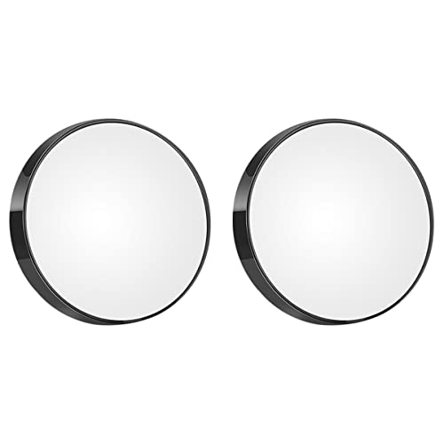 2pcs Magnifying Round Makeup Mirror Black Lighted Compact Mirror Suction Cup for Bathroom Travel and Cosmetics Diameter