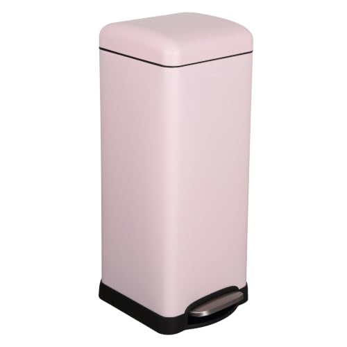 happimess Betty 8 Gal Step Trash Can Soft-Close Lid, Blush Pink | Removable Liner, Semi-Rectangular, Steel Pedal, Iron Powder Coated, 27" Height, Non-Skid Base - color: Blush Pink