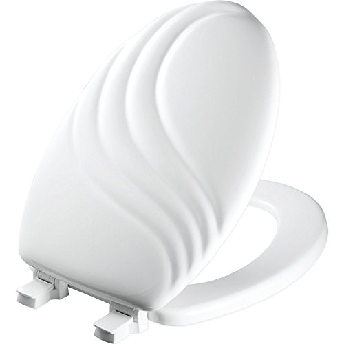 Mayfair Sculptured Swirl Toilet Seat, Easy Clean Hinges with Durable Wood Seat, Made in USA, Elongated, White - color: White, size: Elongated, style: Swirl