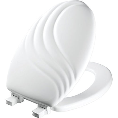 Mayfair Sculptured Swirl Toilet Seat, Easy Clean Hinges with Durable Wood Seat, Made in USA, Elongated, White - color: White, size: Elongated, style: Swirl