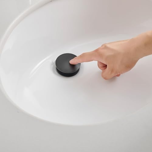 Bathroom Sink Drain, 1-1/2" to 1-3/4", Matte Black | Bathroom Sink Stopper with Overflow Pop Up Drain Assembly Stopper, Vessel Vanity Lavatory Commercial Bath Brass - color: Black