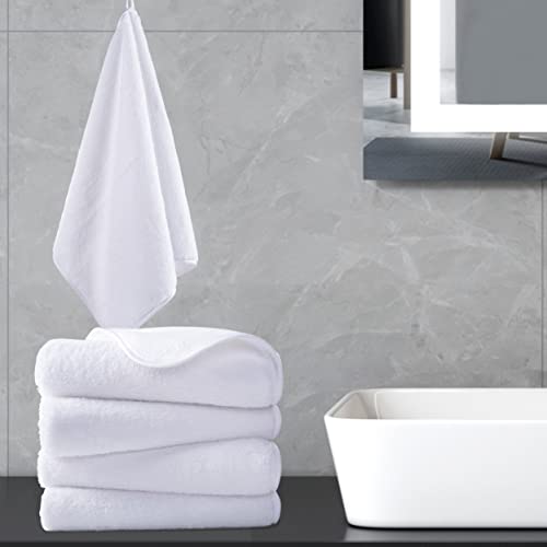 POLYTE Quick Dry Lint Free Microfiber Hand Towel, 16 x 30 in, Set of 4 (White) | 4 Pack, Oversize, Lint Free, Hanging Loop - color: White