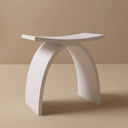 White Shower Bench, Solid Surface Fancy Bath Stool 16.7 x 15.7 in | Stone Resin Waterproof, 400lb Capacity, Arched Fancy Bathroom Seat for Inside Showers - color: White Arched