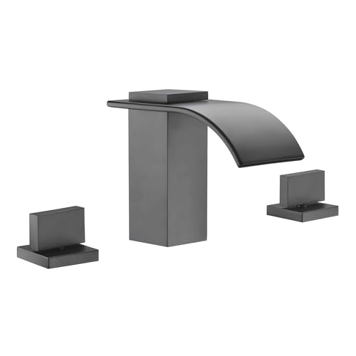 SUMERAIN Matte Black 8 Inch Widespread Waterfall Bathroom Sink Faucet | 3 Hole, 2 Handles, Modern Design, Easy DIY Installation - color: Matte Black