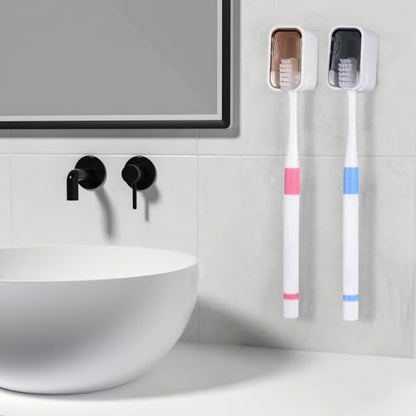 4 PCS Toothbrush Holder Wall Mounted with Cover, Electric Toothbrush Holders for Bathroom (Single-Slot Design), Moisture-Proof and Dust-Proof Organizer for Home and Travel Use(Gray,Brown) - color: Brown,grey