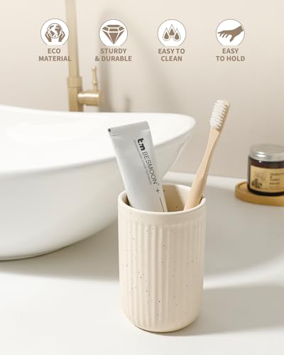 BosilunLife Ceramic Toothbrush Holder - 12oz Bathroom Toothbrush Holder Tooth Brush Holders Tumbler Cups Reusable Toothbrush Mouthwash Cup Small Toothbrush and Toothpaste Holder, Striped Apricot - color: Apricot-vsc, size: striped-cylinder