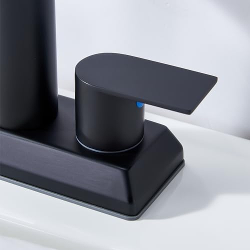 IKEBANA Modern 2 Handle Waterfall Bathroom Faucet, Matte Black, Stainless Steel, Lead-Free, 4 inches Centerset, Includes Pop Up Drain and Supply Hoses - color: Matte Black
