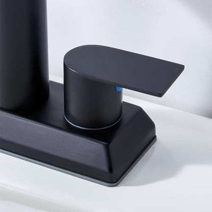 IKEBANA Modern 2 Handle Waterfall Bathroom Faucet, Matte Black, Stainless Steel, Lead-Free, 4 inches Centerset, Includes Pop Up Drain and Supply Hoses - color: Matte Black