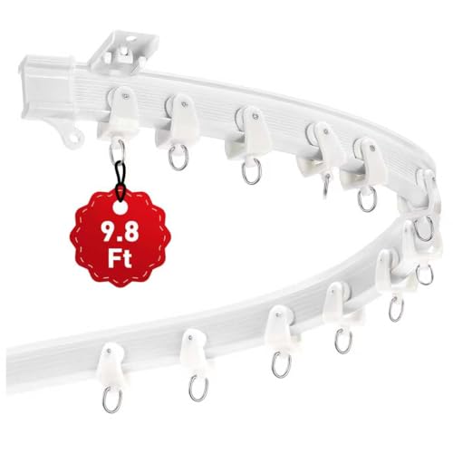 Flexible Ceiling Curtain Track 9.8Ft / 3M, Bendable Curtain Track Ceiling Mount with Smooth Sliding System, Durable Curtain Rail Ceiling Track for Room Divider, RV, Shower, Office, White