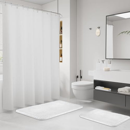 White Bathroom Set, White Bathroom Accessories Sets with Shower Curtain and No-Slip Bath Rugs, Natural Loofah Sponge, Soap Dispenser, Toothbrush Holder, Toothbrush Cup and Tray for Bathroom - size: Bath Set+Shower Curtain+Bath Rugs+2PCS Loofah, style: Whi